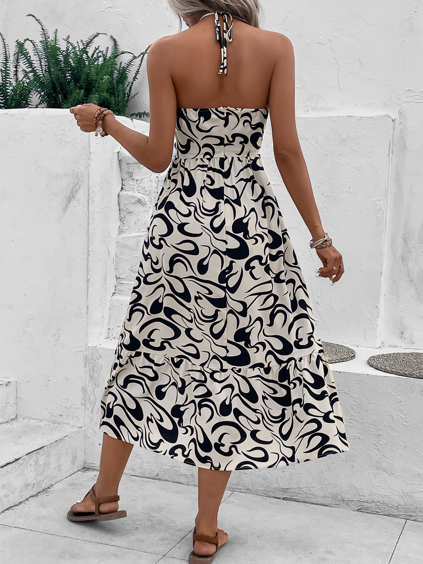 Women Halter Neck A-Line Midi Dress