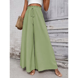 Women Loose Fit Easy Wash Pleated Wide Leg Trousers
