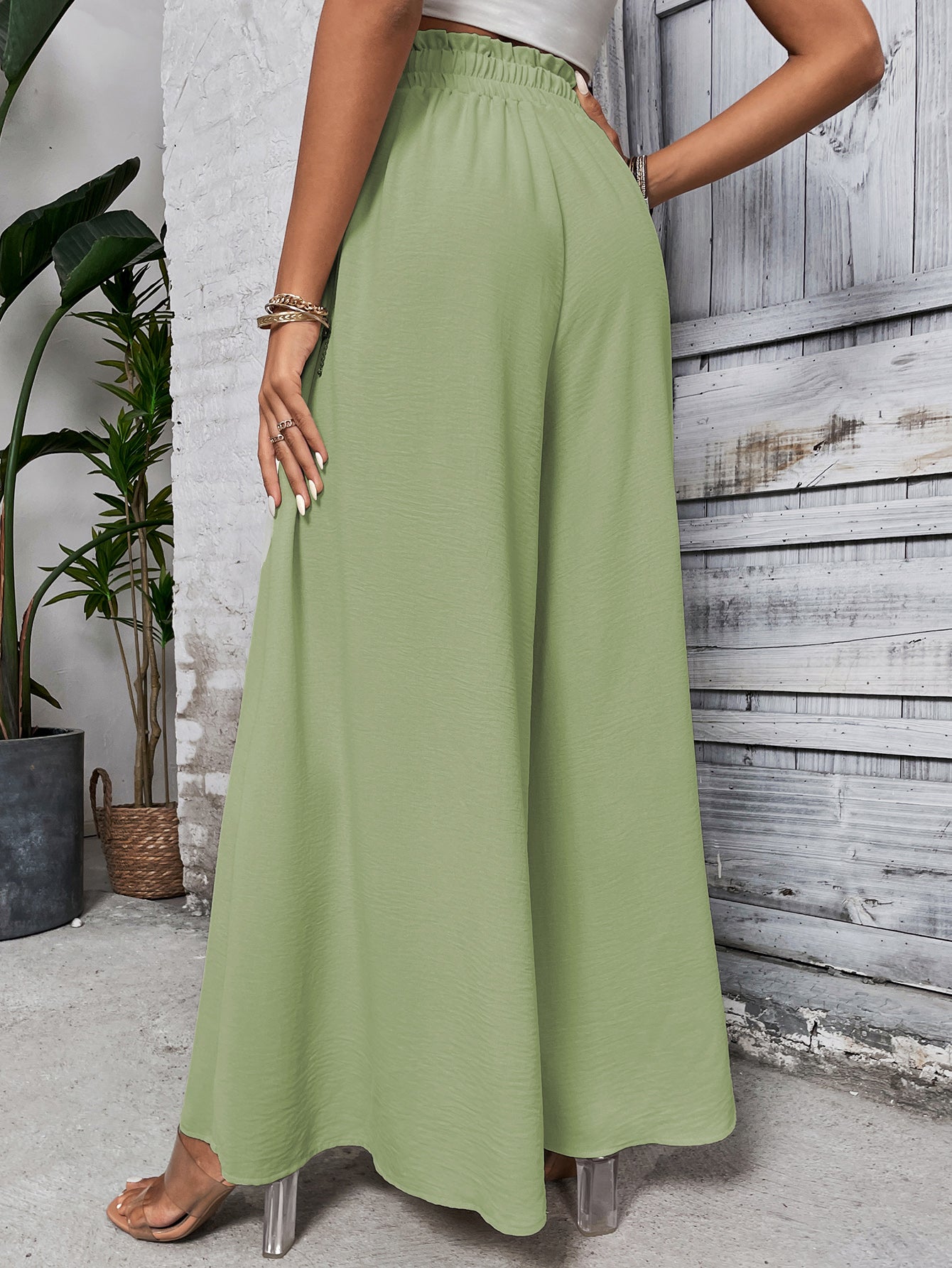 Women Loose Fit Easy Wash Pleated Wide Leg Trousers