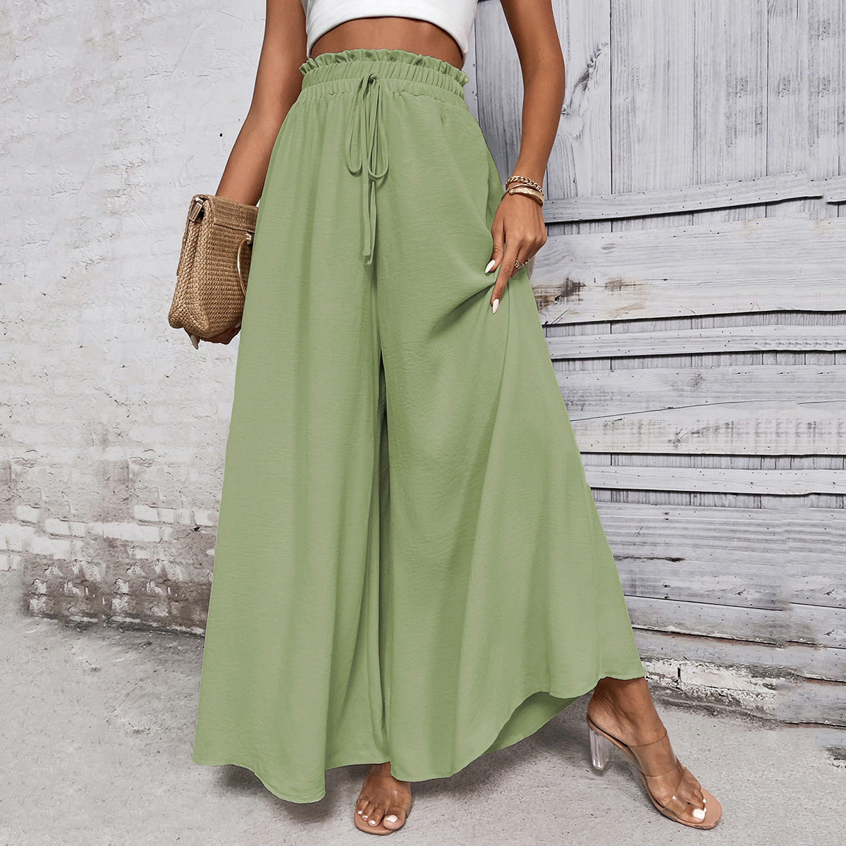 Women Loose Fit Easy Wash Pleated Wide Leg Trousers