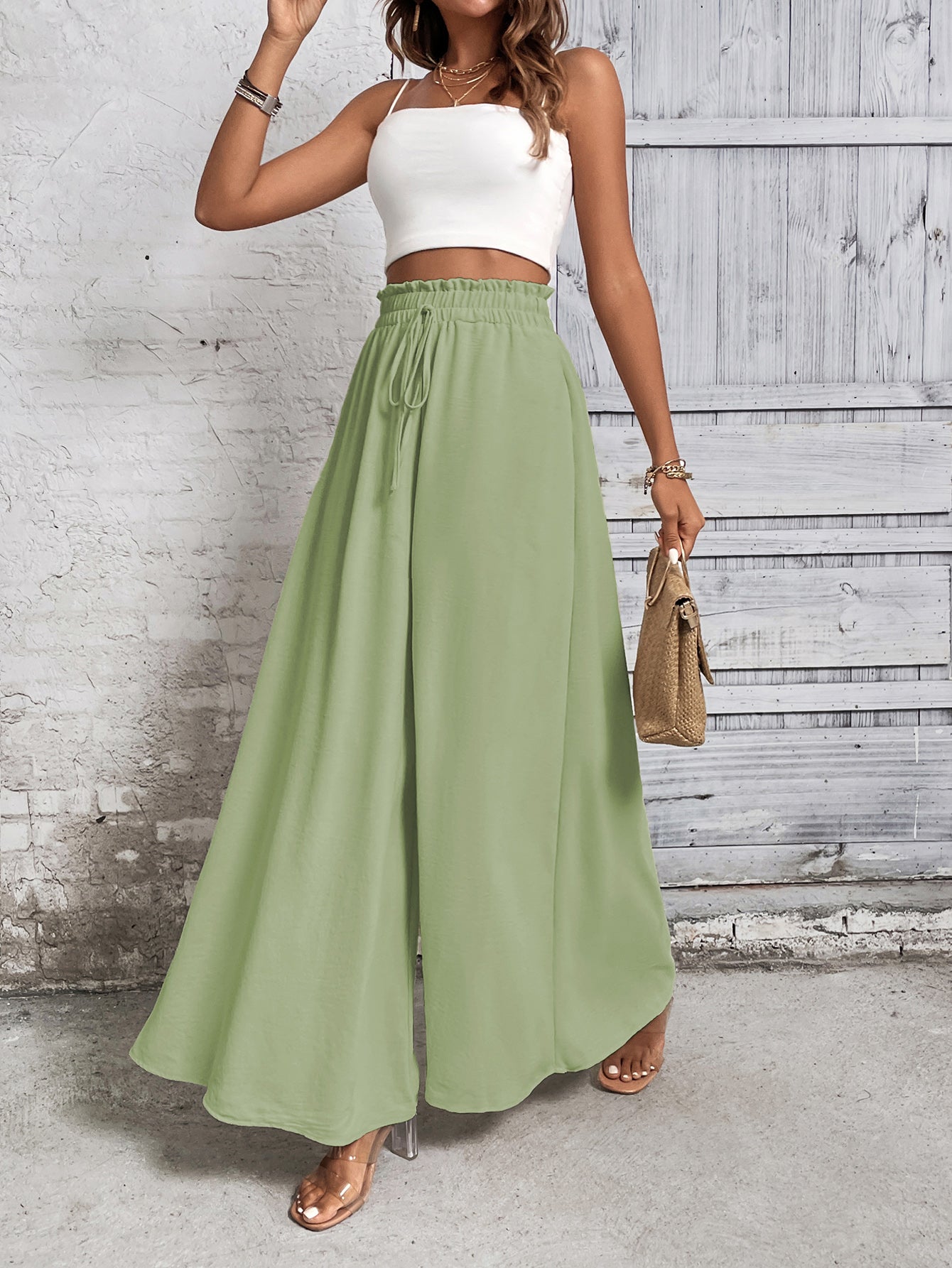 Women Loose Fit Easy Wash Pleated Wide Leg Trousers