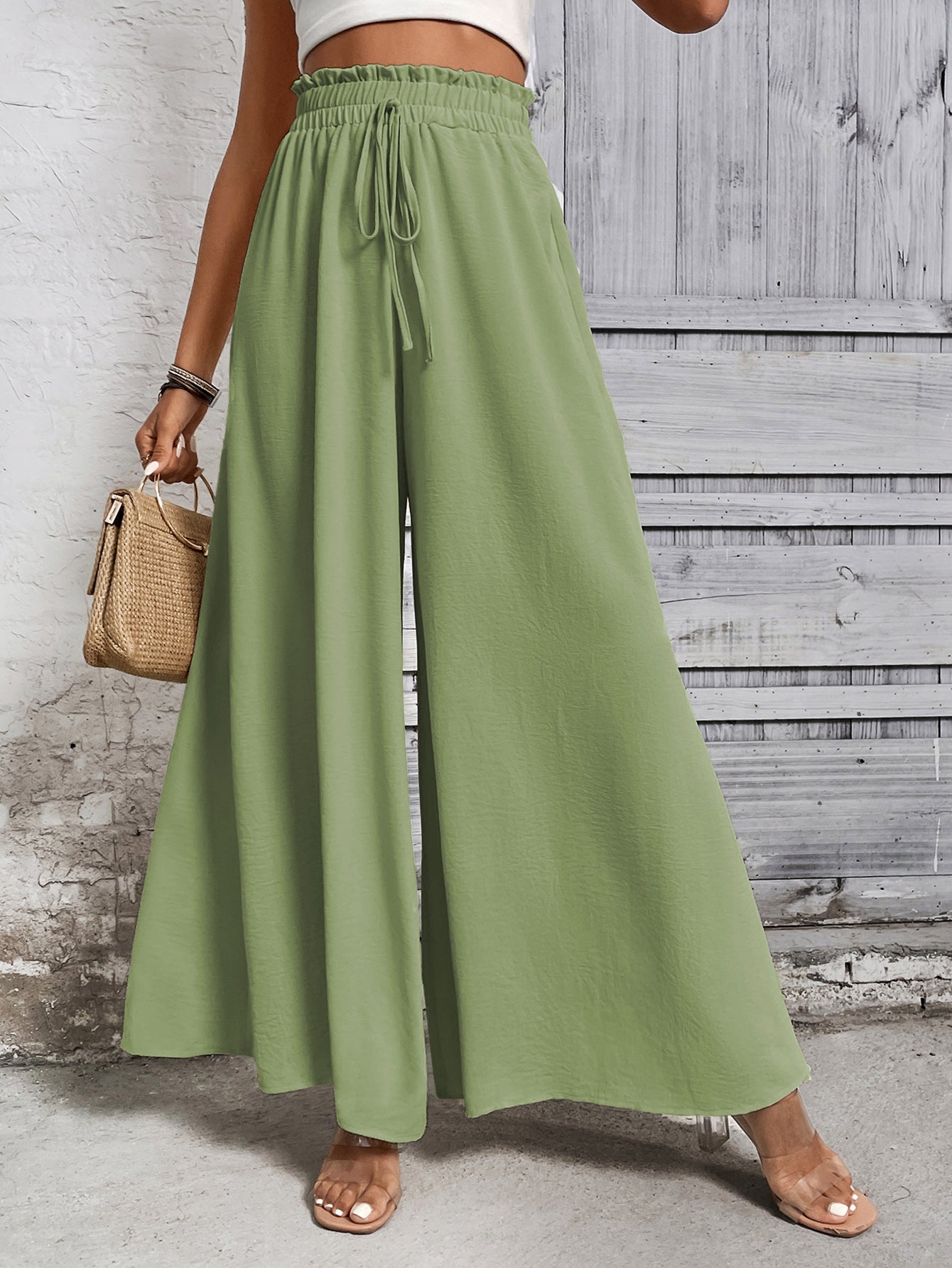 Women Loose Fit Easy Wash Pleated Wide Leg Trousers