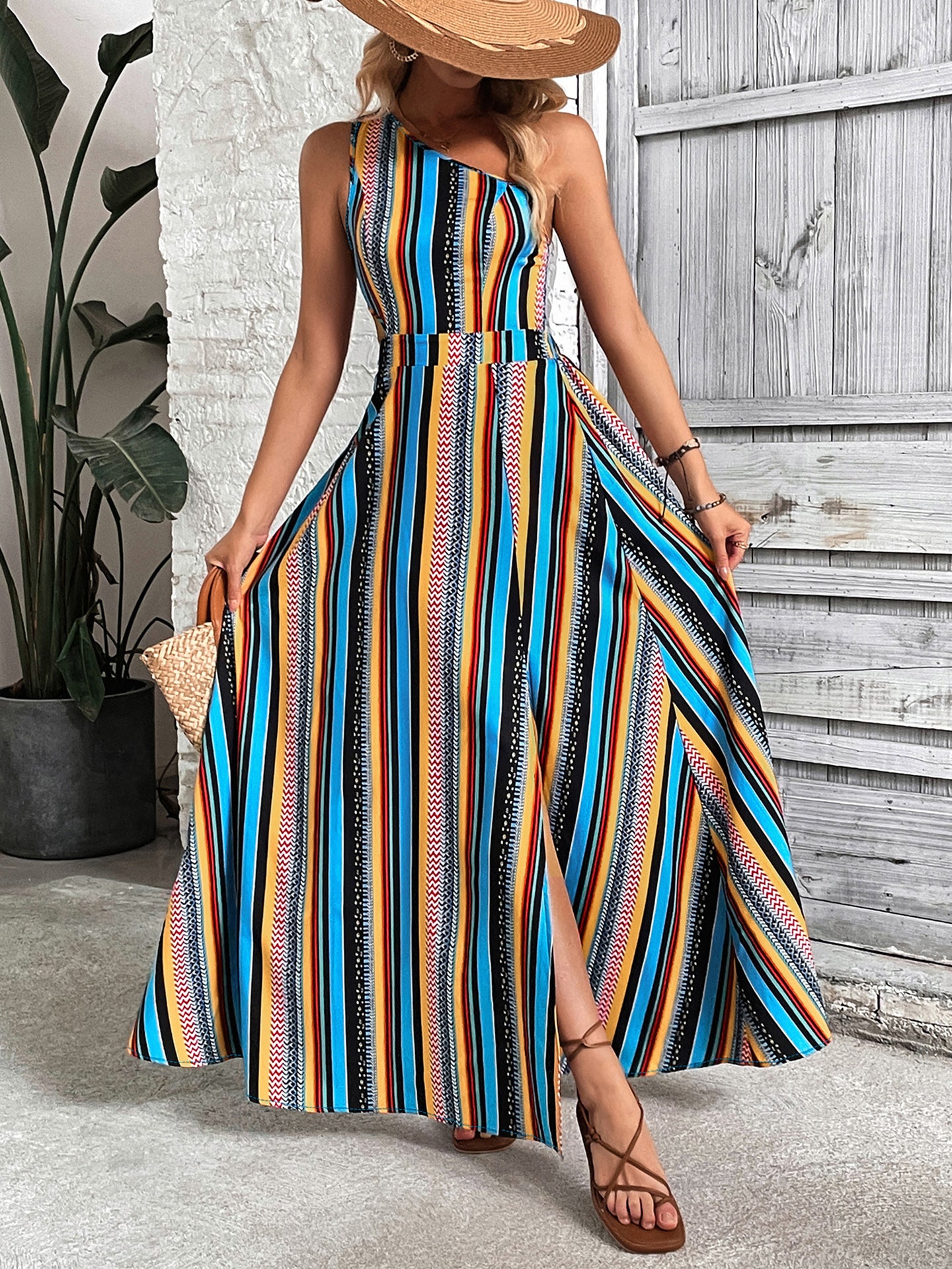 Women Printed One Shoulder Fit & Flare Midi Dress
