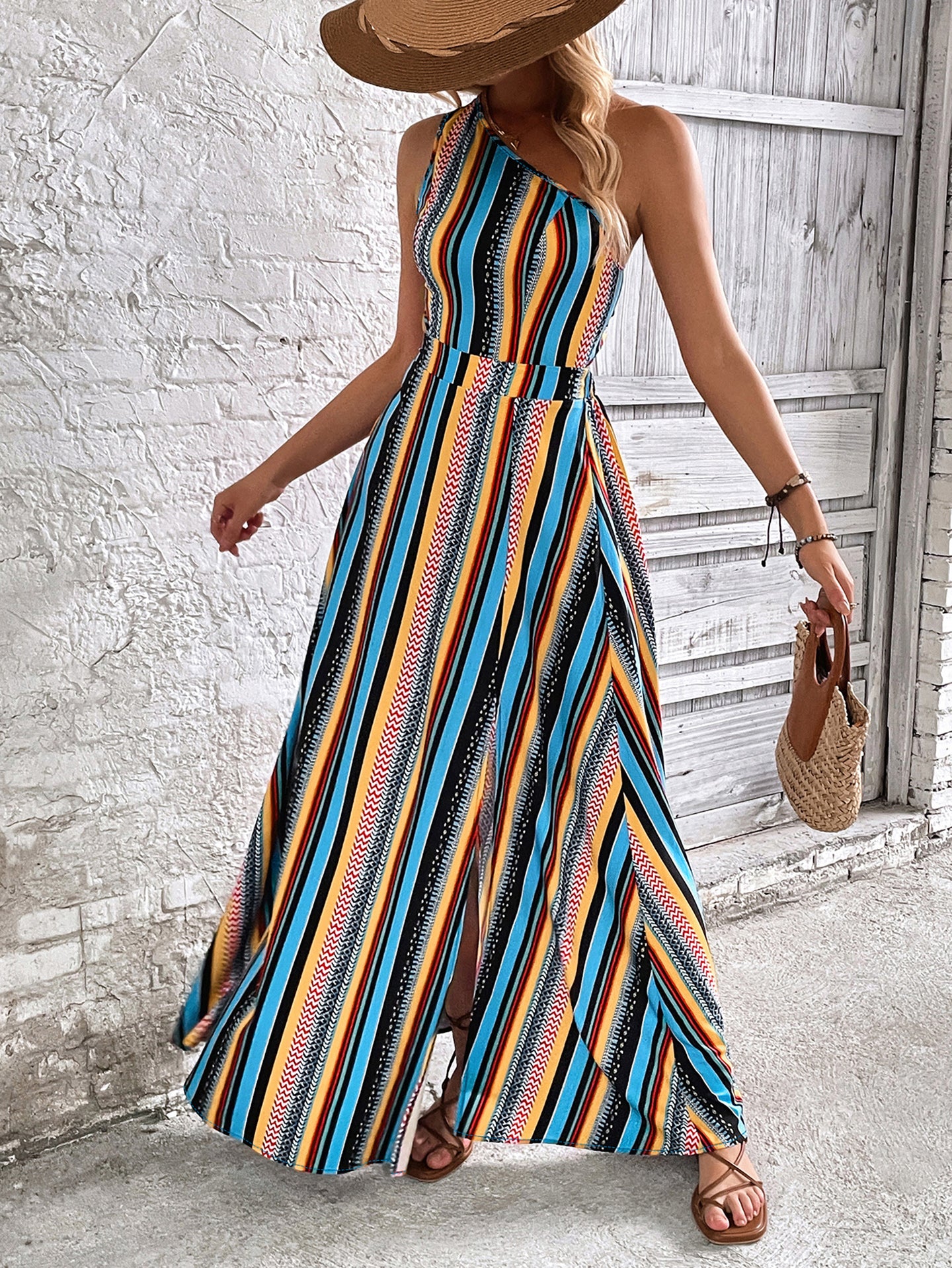 Women Printed One Shoulder Fit & Flare Midi Dress