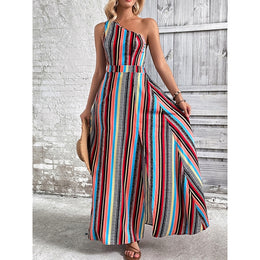 Women Print One Shoulder Fit & Flare Midi Dress