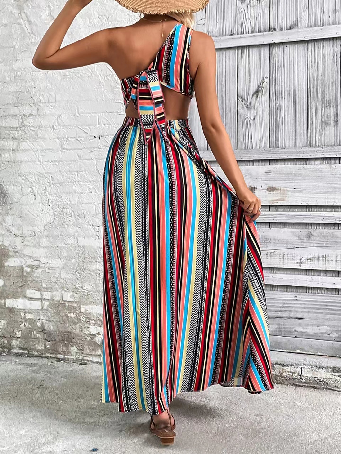 Women Print One Shoulder Fit & Flare Midi Dress
