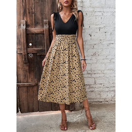 Women Polka Dot Print A-Line Midi Dress