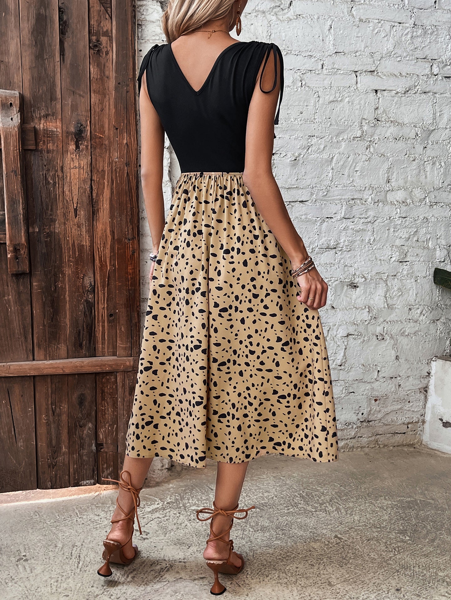 Women Polka Dot Print A-Line Midi Dress