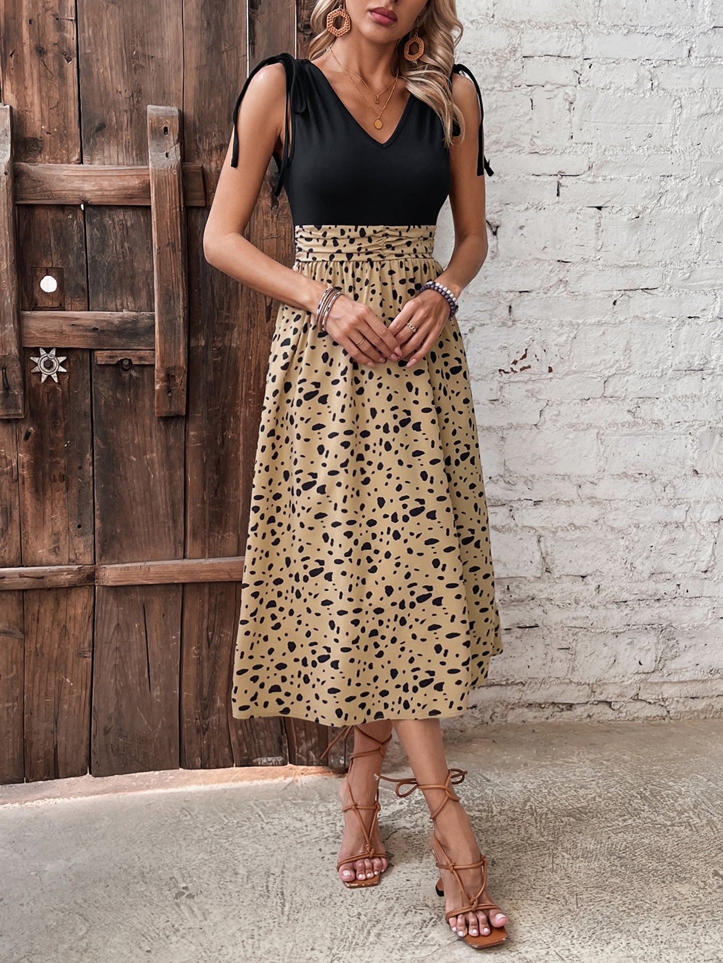 Women Polka Dot Print A-Line Midi Dress
