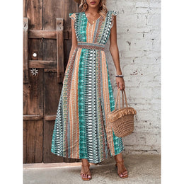 Women Bohemian Printed Smocked Fit & Flare Maxi Dress
