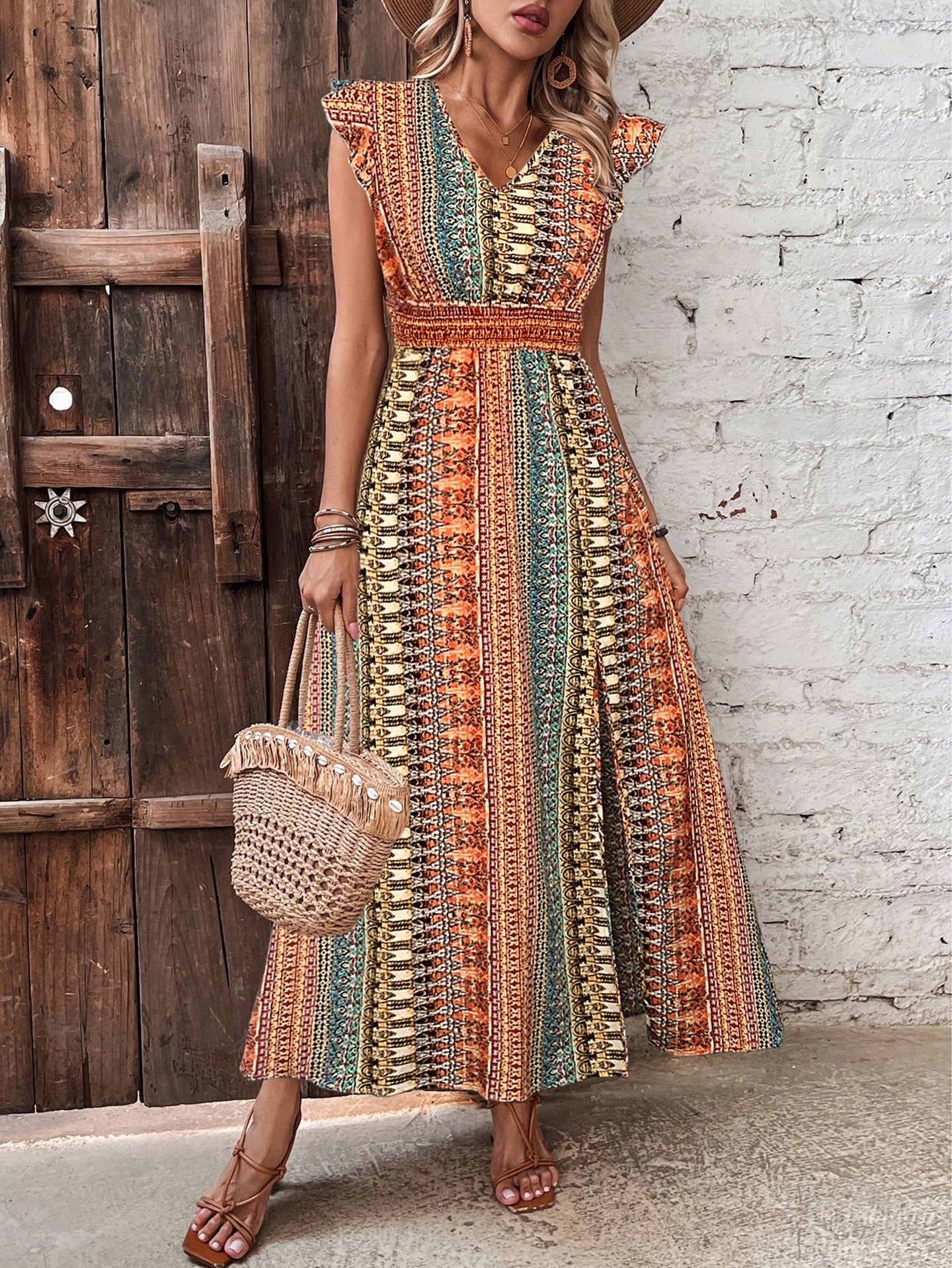 Women Bohemian Printed Fit & Flare Maxi Dress