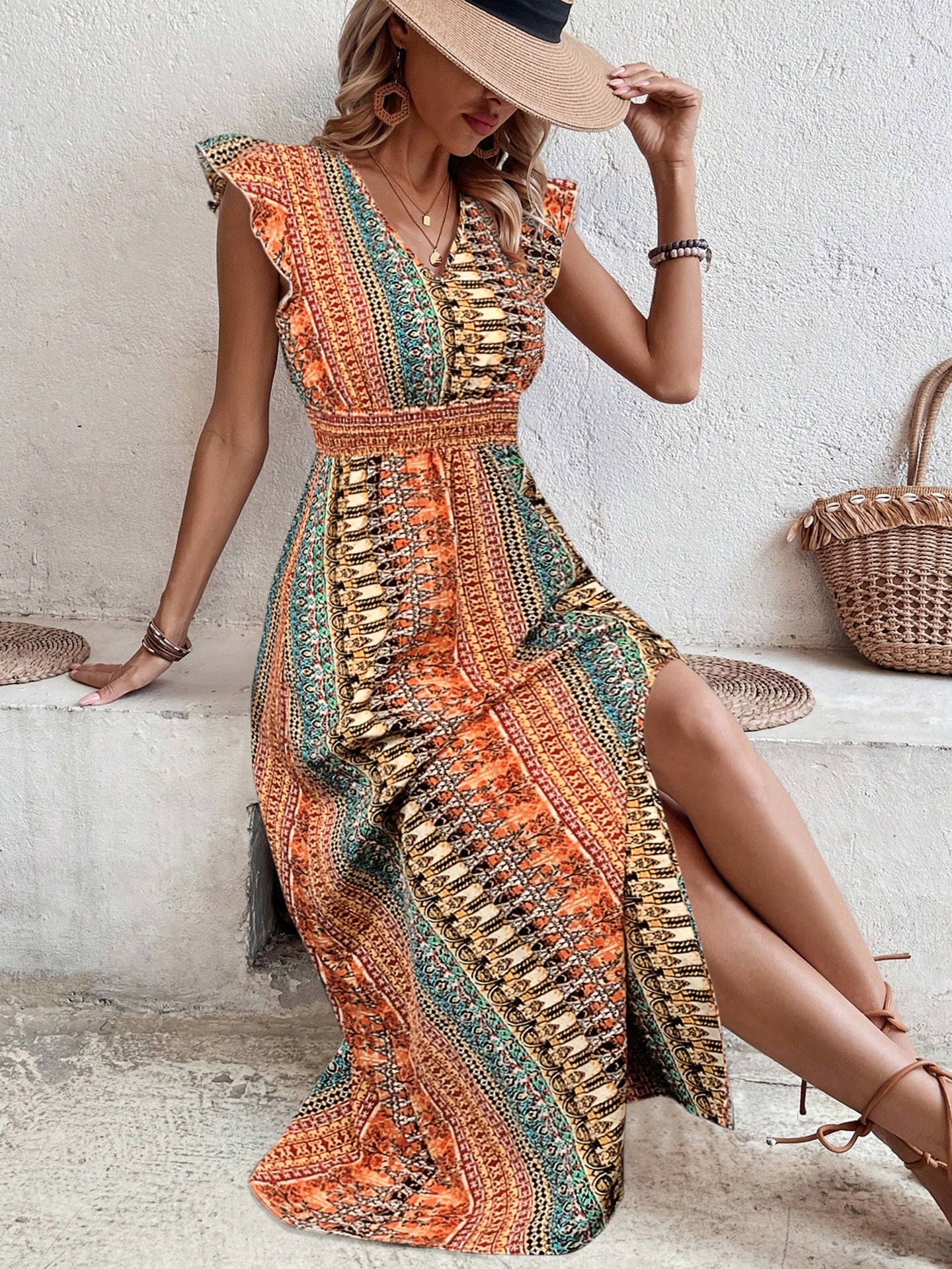 Women Bohemian Printed Fit & Flare Maxi Dress