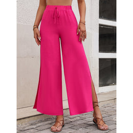 Women Loose Fit Easy Wash Slits Parallel Trousers