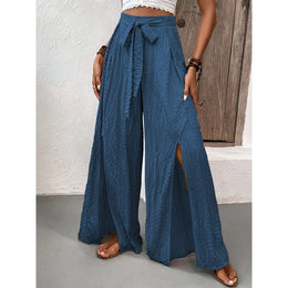 Women Textured Loose Fit Easy Wash Pleated Wide Leg Trousers
