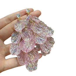 Gold-Plated Artificial Stones Studded Leaf Shaped Drop Earrings