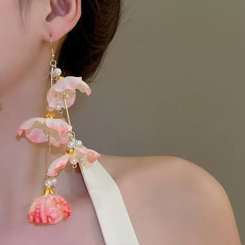 Gold Plated Pearls beaded Contemporary Drop Earrings