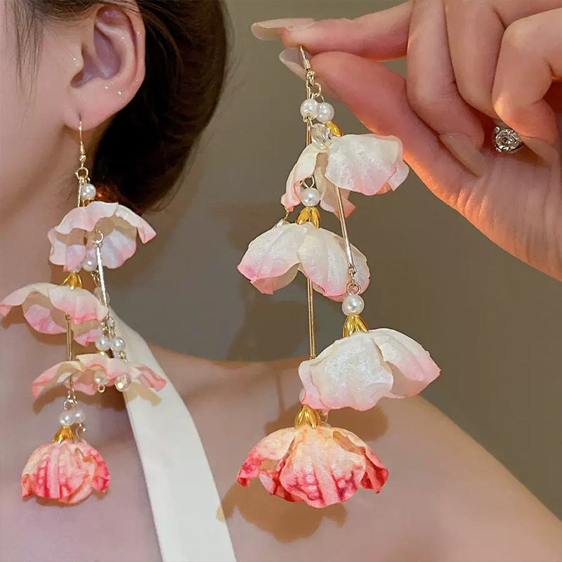 Gold Plated Pearls beaded Contemporary Drop Earrings