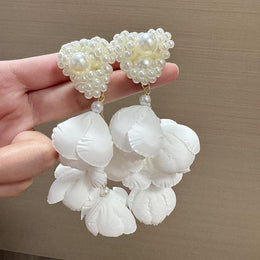 Artificial Beads Beaded Leaf Shaped Drop Earrings