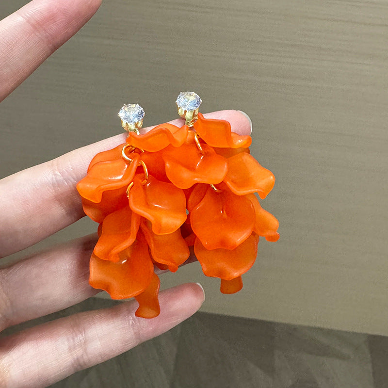 Plastic Cubic Zirconia Studded Leaf Shaped Drop Earrings