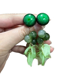 Artificiial Beaded Leaf Shaped Drop Earrings