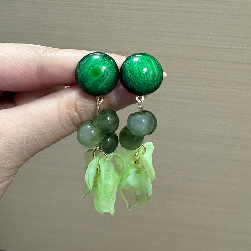 Artificiial Beaded Leaf Shaped Drop Earrings