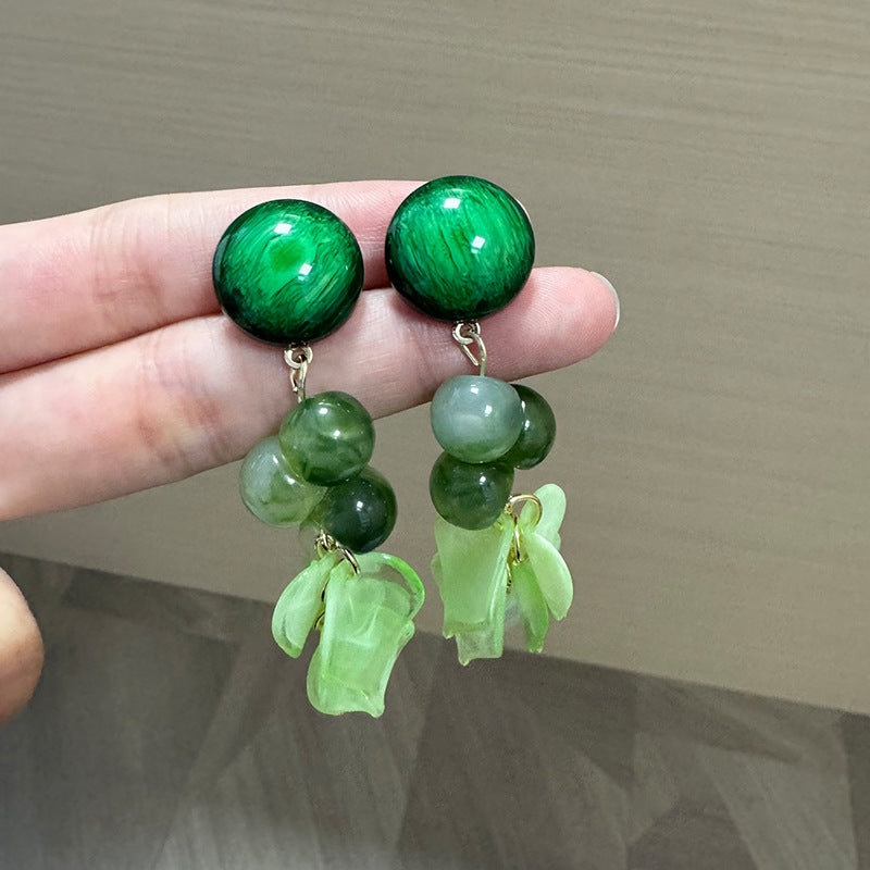 Artificiial Beaded Leaf Shaped Drop Earrings