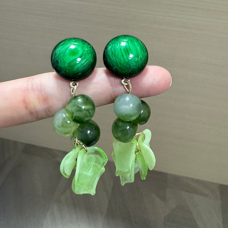 Artificiial Beaded Leaf Shaped Drop Earrings