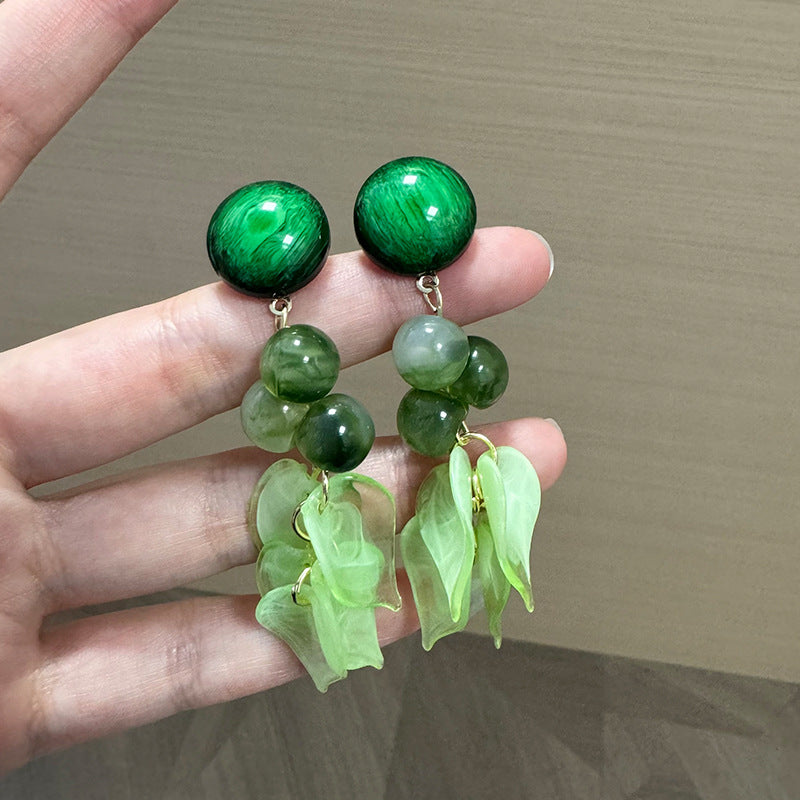 Artificiial Beaded Leaf Shaped Drop Earrings