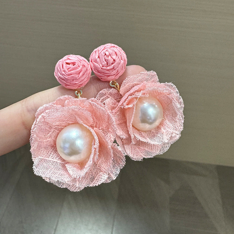 Pearls Beaded Floral Shape Drop Earrings