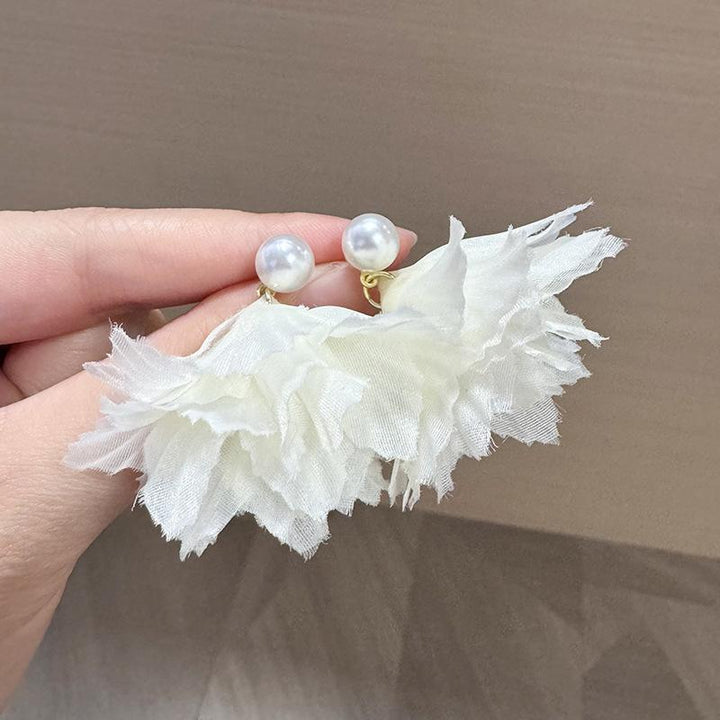 Pearls Beaded Contemporary  Fabric Drop Earrings
