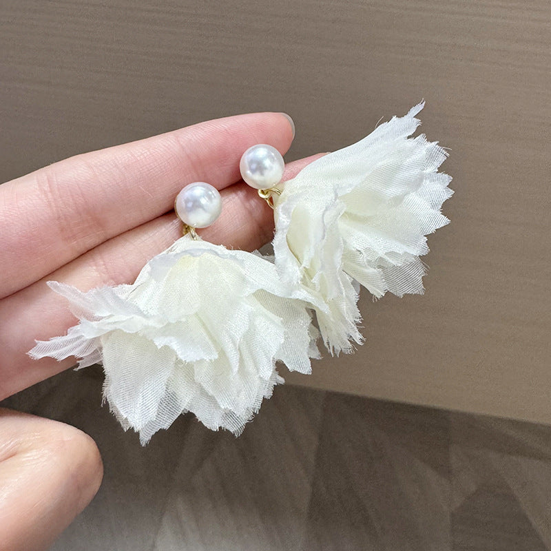 Pearls Beaded Contemporary  Fabric Drop Earrings