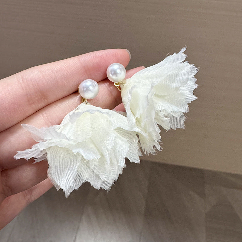 Pearls Beaded Contemporary  Fabric Drop Earrings