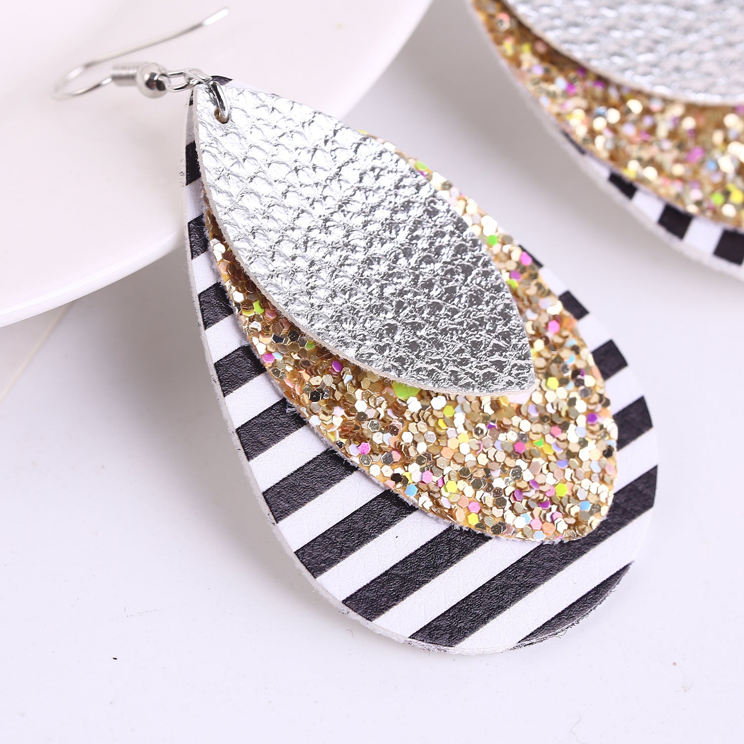 Silver Plated Oval Shaped Drop Earrings