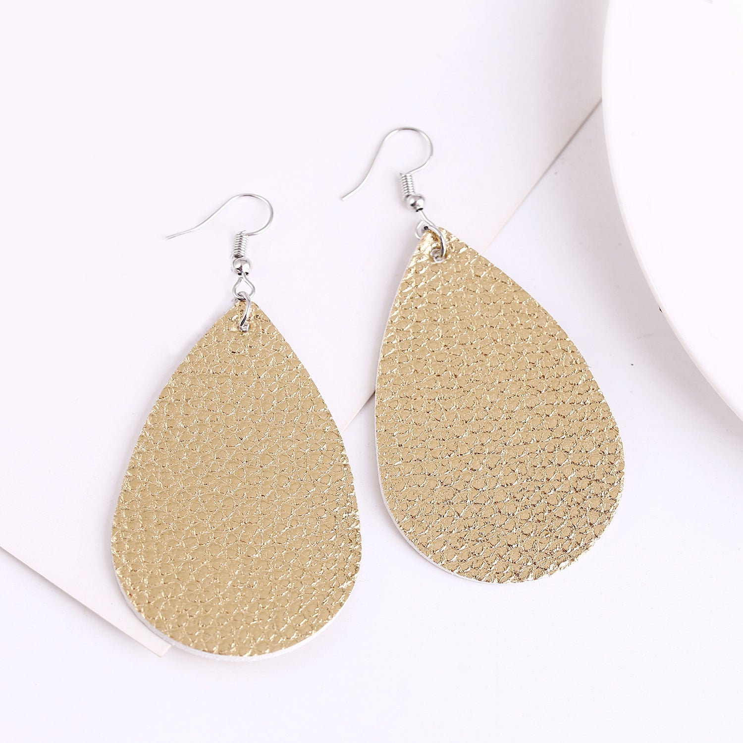 PU Silver Plated Oval Shaped Drop Earrings