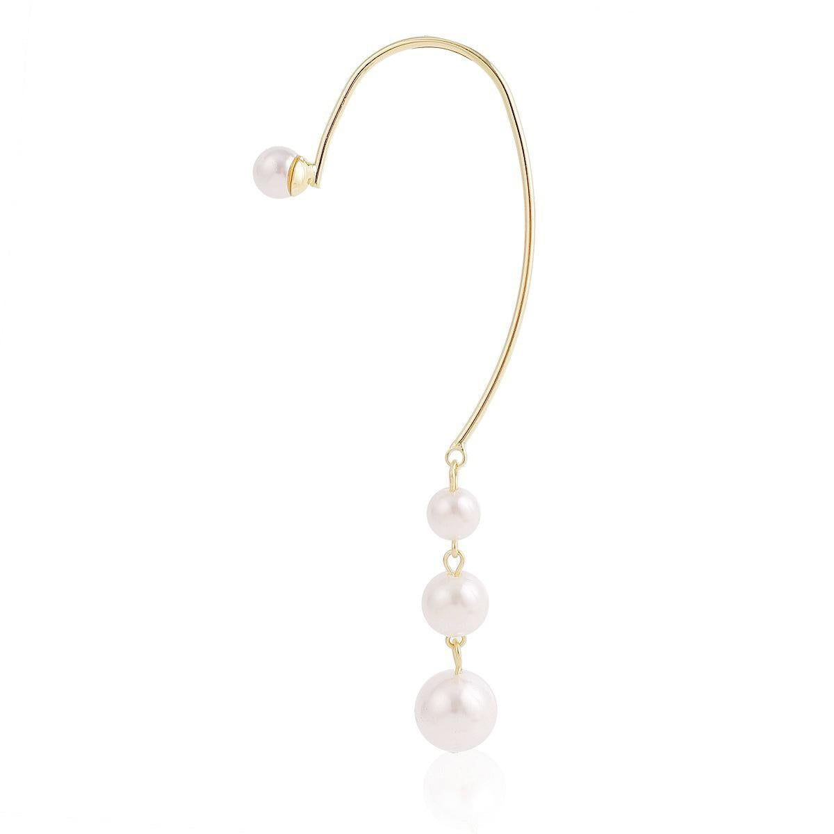 Gold-Plated Geometric Shaped Artificial Beads Beaded Ear Cuff