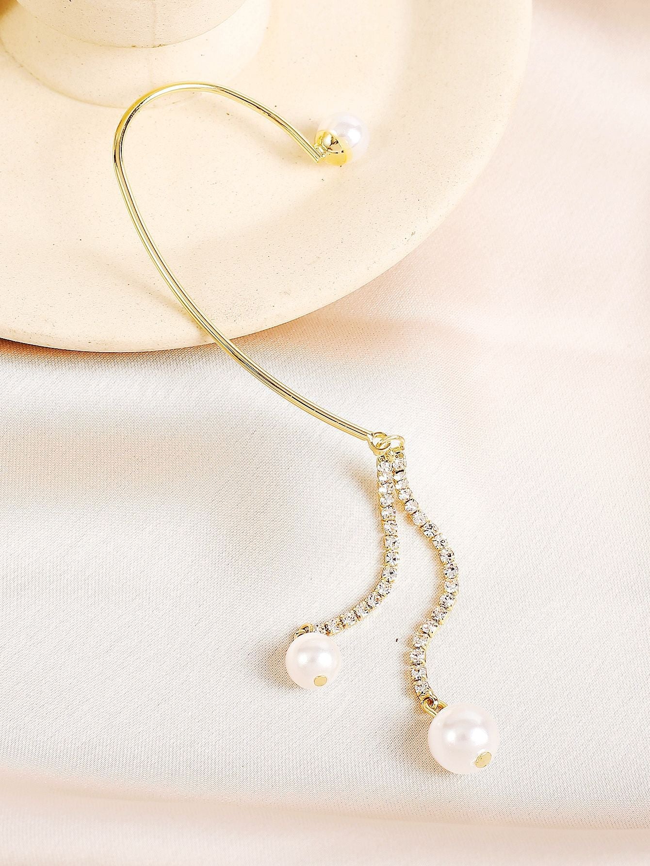 Gold Plated Artificial Studded & Beaded Contemporary Ear Cuff