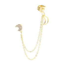 Gold-Plated Artificial Stones Studded Crescent Shaped Ear Cuff