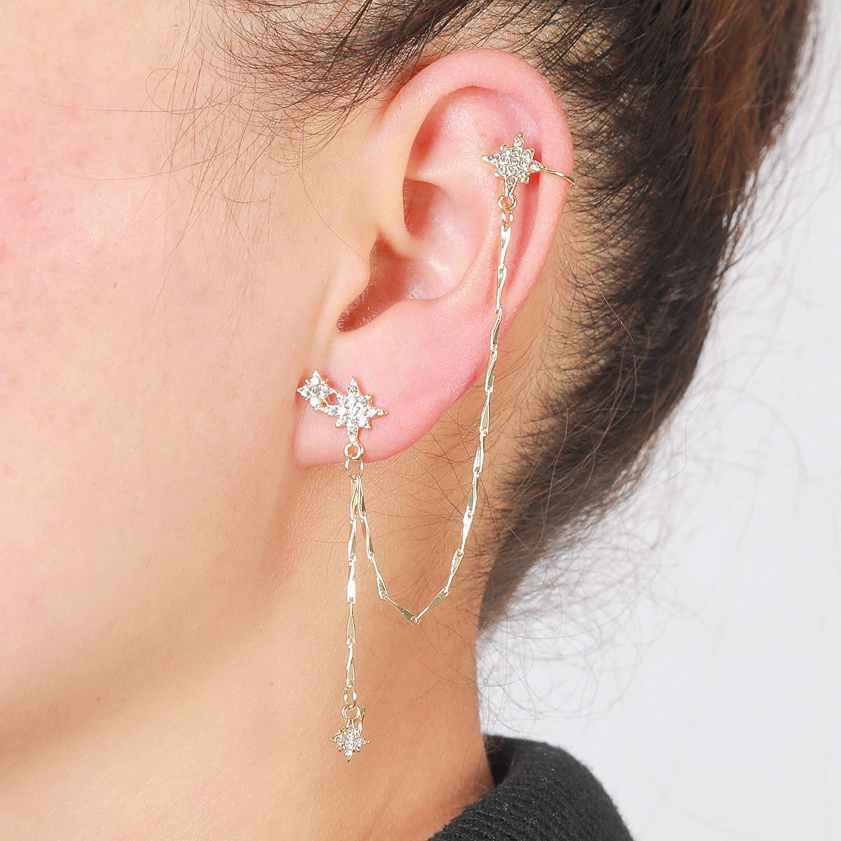 Gold Plated Artificial Stones Studded Contemporary Ear Cuff
