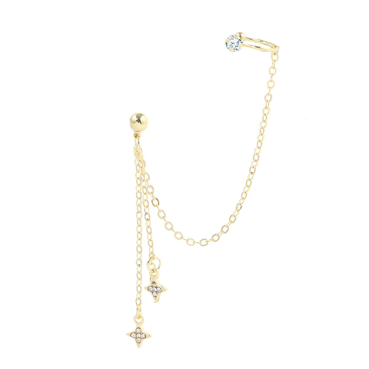 Gold-Plated Artificial Stones Studded Star Shaped Ear Cuff