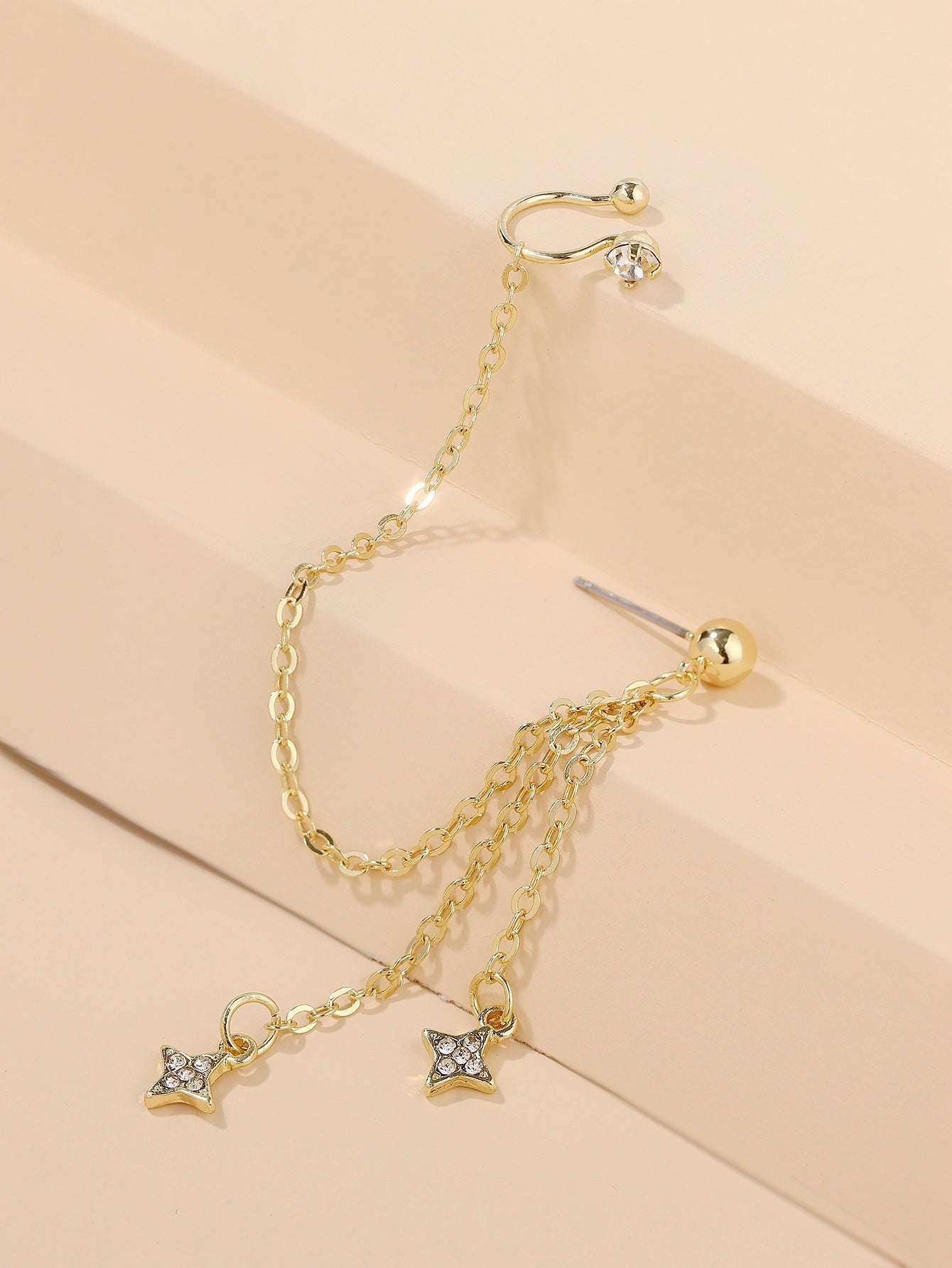 Gold-Plated Artificial Stones Studded Star Shaped Ear Cuff