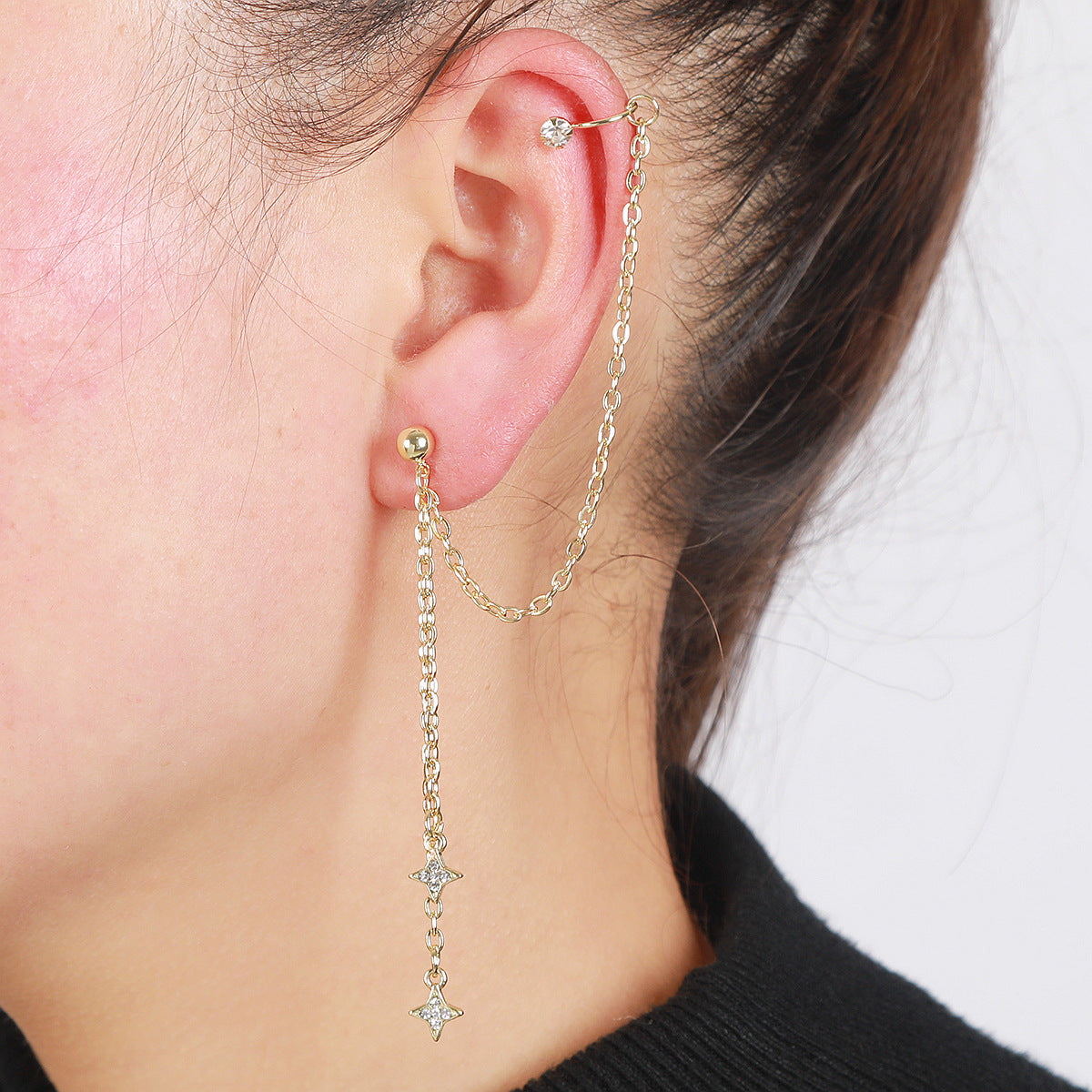 Gold-Plated Artificial Stones Studded Star Shaped Ear Cuff