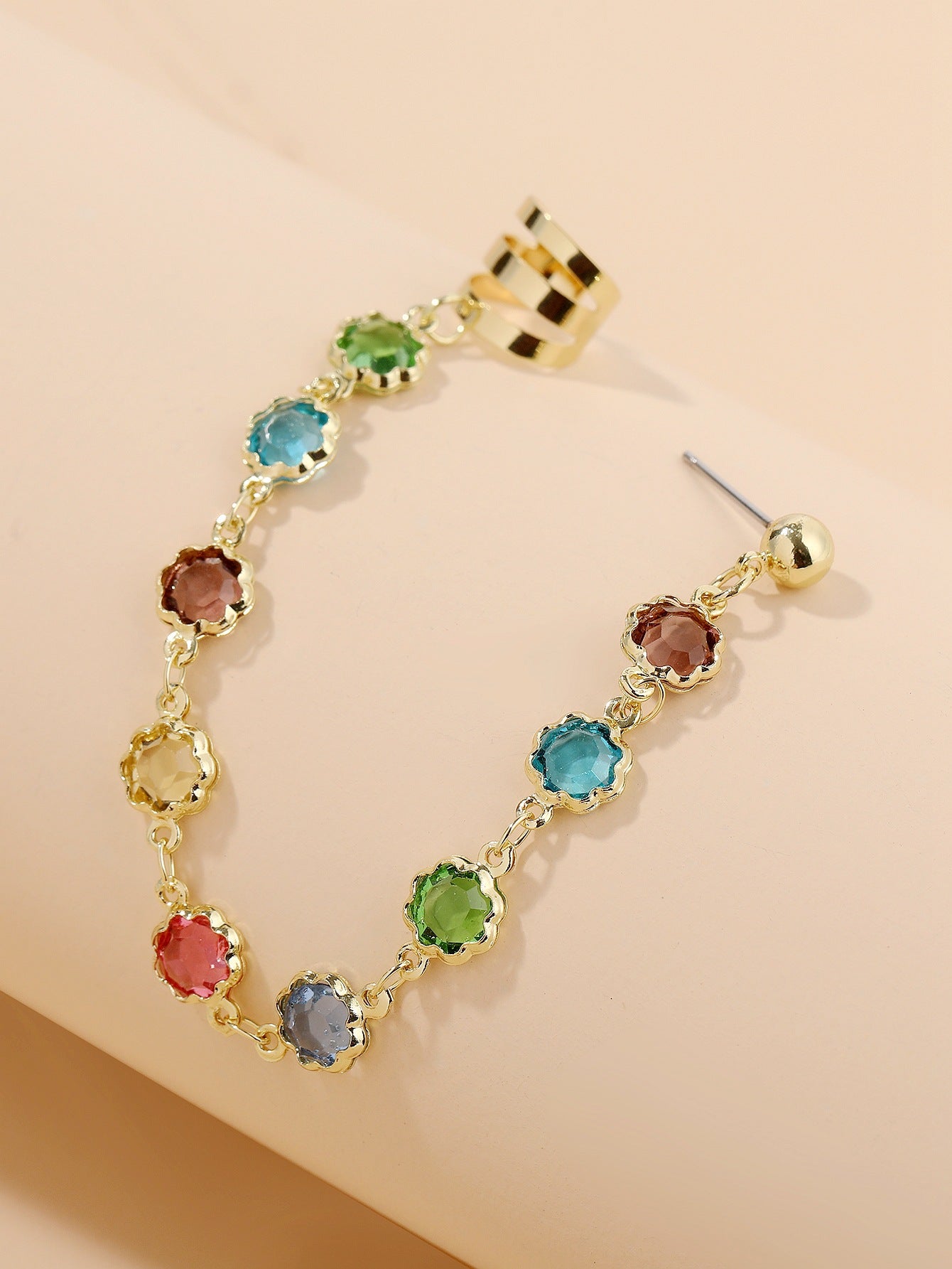 Gold-Plated Artificial Stones Studded Floral Shaped Ear Cuff