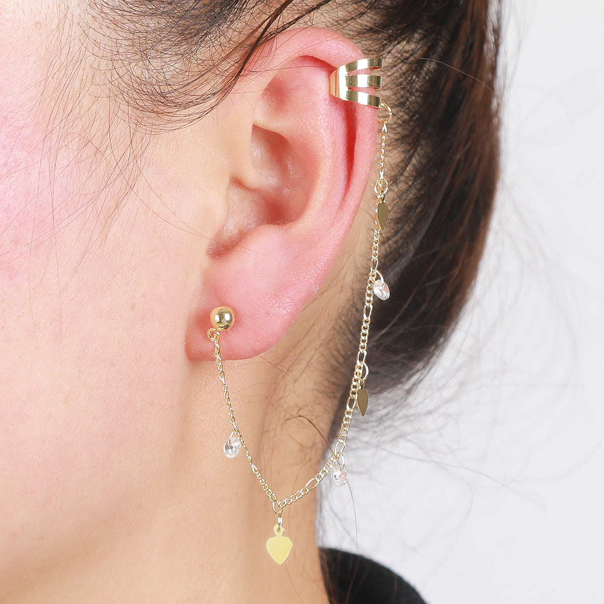 Gold Plated Artificial Studded & Beaded Contemporary Ear Cuff