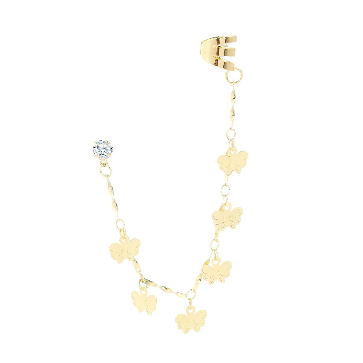 Gold-Plated Artificial Stones Studded Butterfly Shaped Ear Cuff