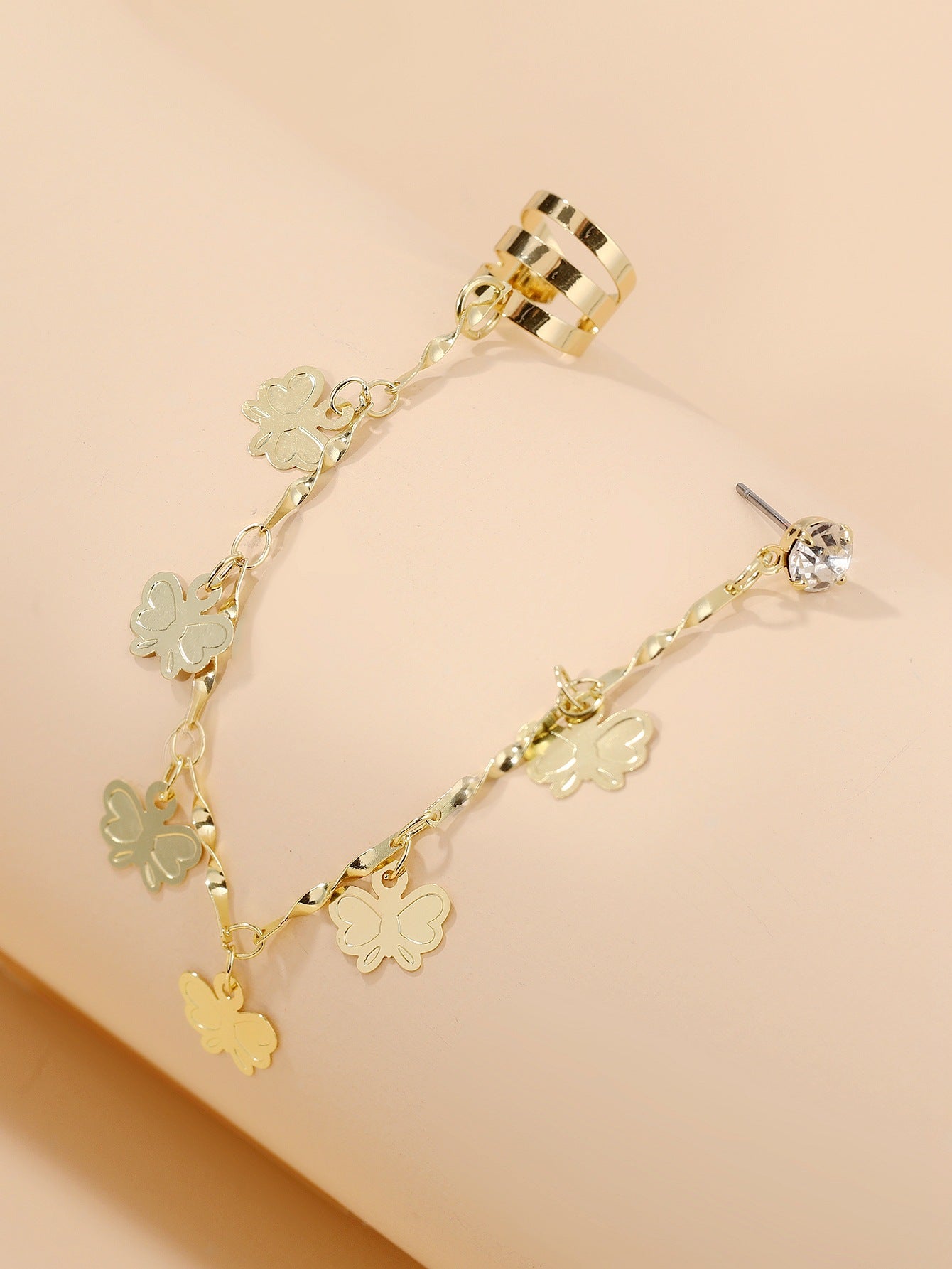 Gold-Plated Artificial Stones Studded Butterfly Shaped Ear Cuff