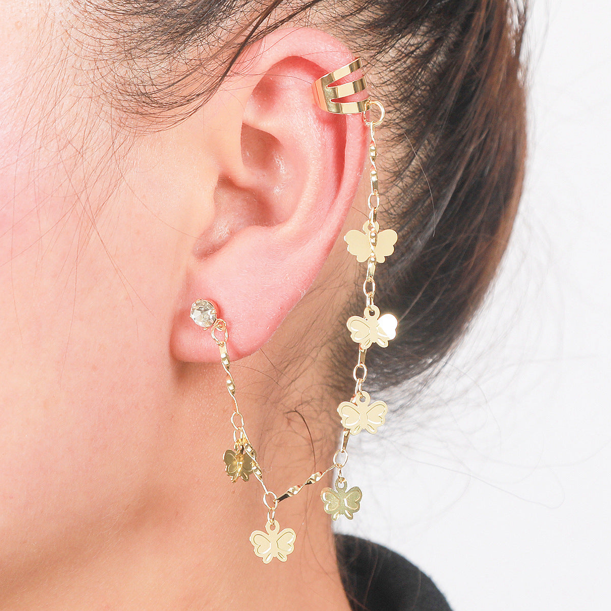 Gold-Plated Artificial Stones Studded Butterfly Shaped Ear Cuff