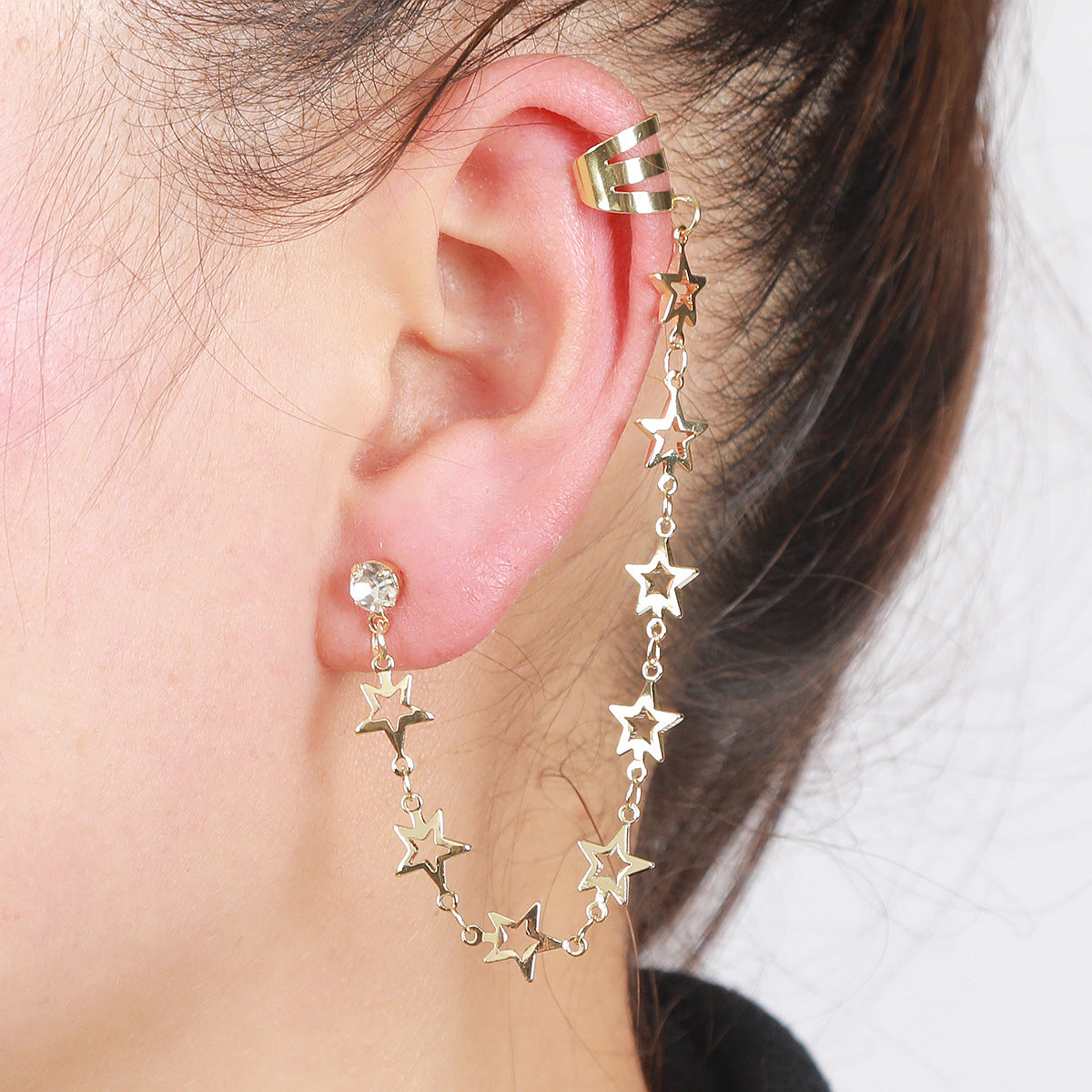 Gold Plated Artificial Stones Studded  Contemporary Ear Cuff