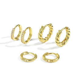 Set Of 3 Gold Plated  Artificial Studded Circular Shaped Hoop Earrings