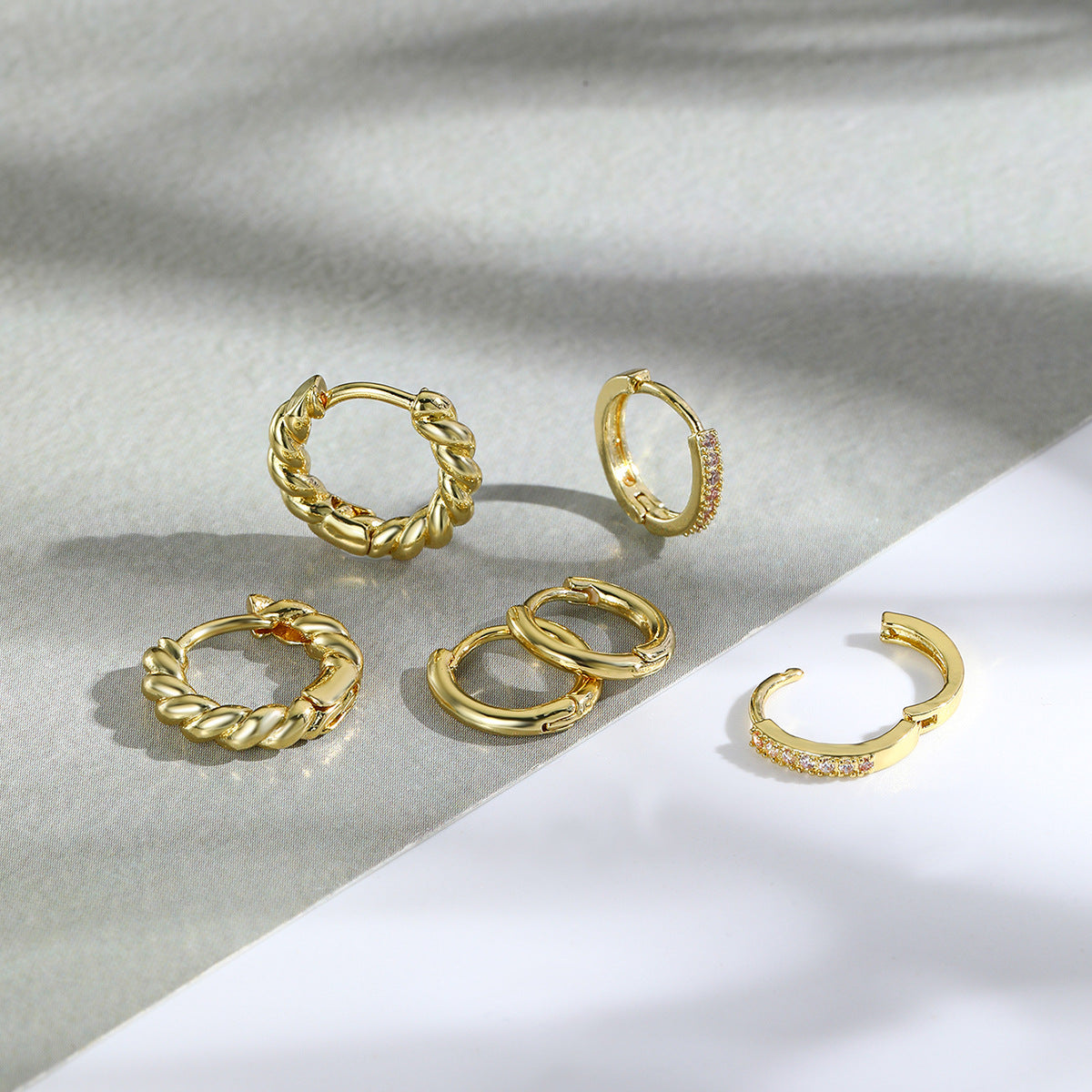 Set Of 3 Gold Plated  Artificial Studded Circular Shaped Hoop Earrings