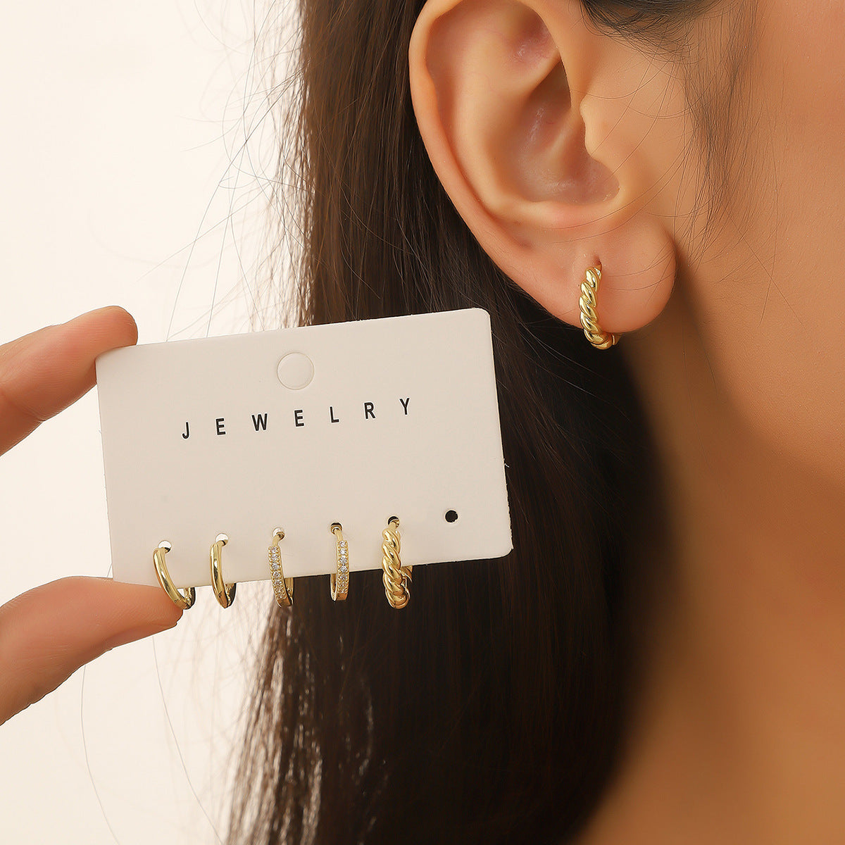 Set Of 3 Gold Plated  Artificial Studded Circular Shaped Hoop Earrings